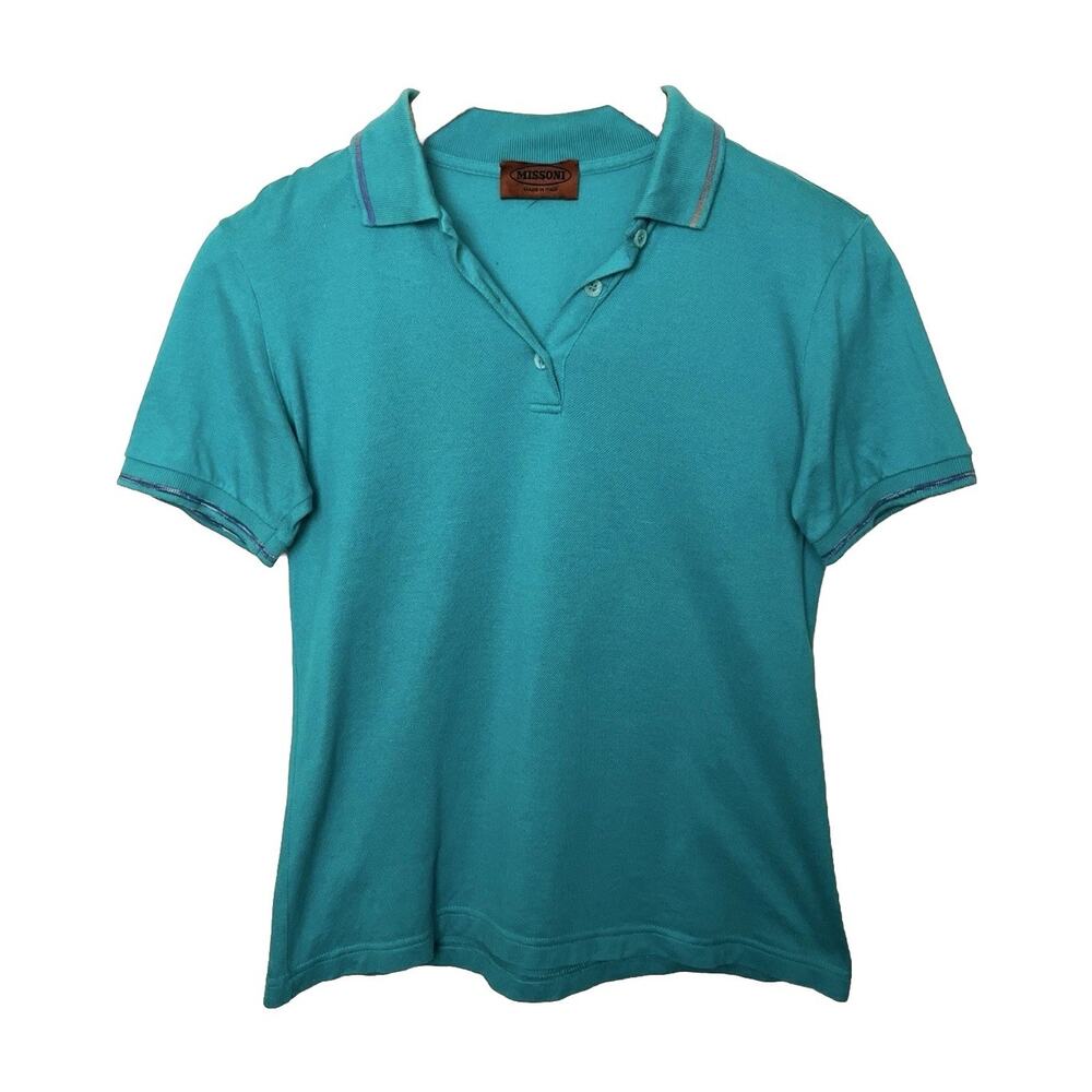 Vintage Missoni Polo Shirt Women’s Sz Small Teal Aqua Blue Designer Italy